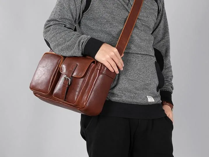 Black Leather Mens Cool Shoulder Bags Messenger Bags for men