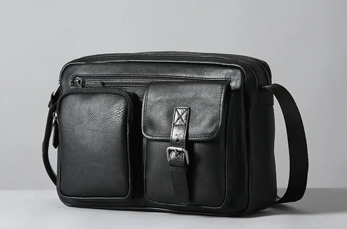 Black Leather Mens Cool Shoulder Bags Messenger Bags for men