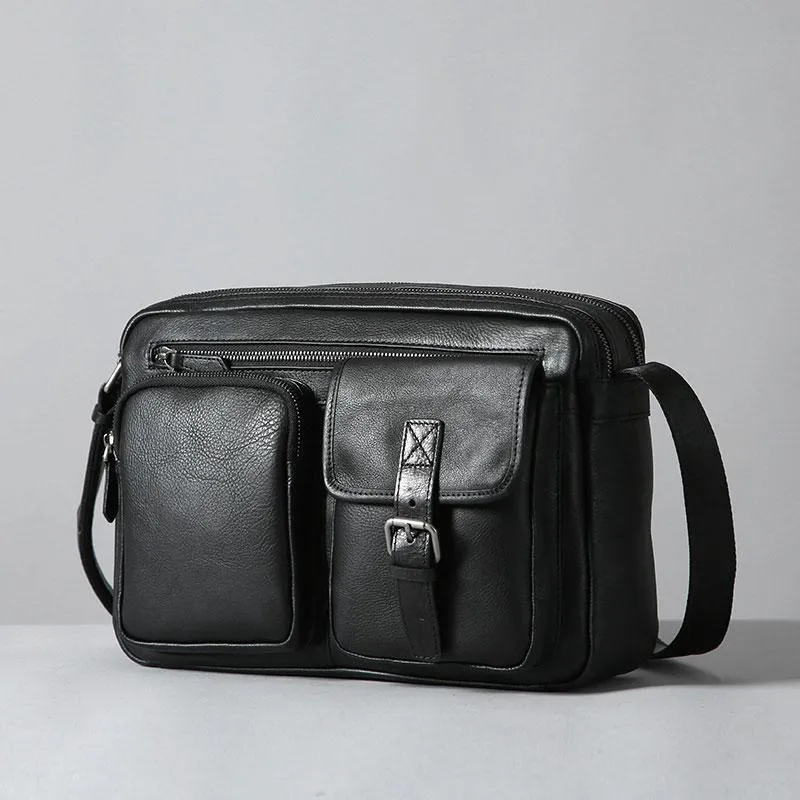 Black Leather Mens Cool Shoulder Bags Messenger Bags for men