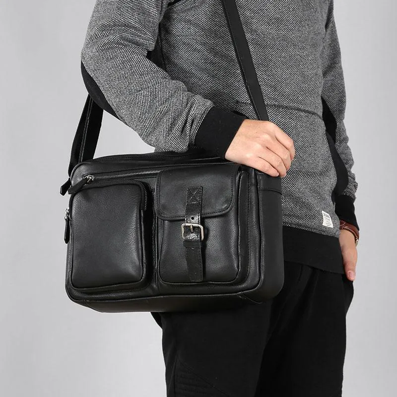 Black Leather Mens Cool Shoulder Bags Messenger Bags for men