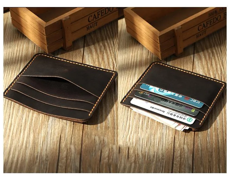 Black Leather Mens Front Pocket Wallet Personalized Handmade Slim Card Wallets for Men