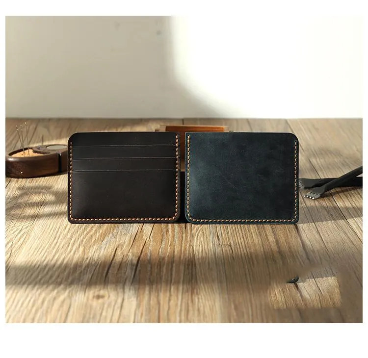 Black Leather Mens Front Pocket Wallet Personalized Handmade Slim Card Wallets for Men