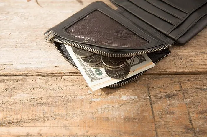 Black Leather Mens Small Wallets Trifold Vintage billfold Wallet for Men