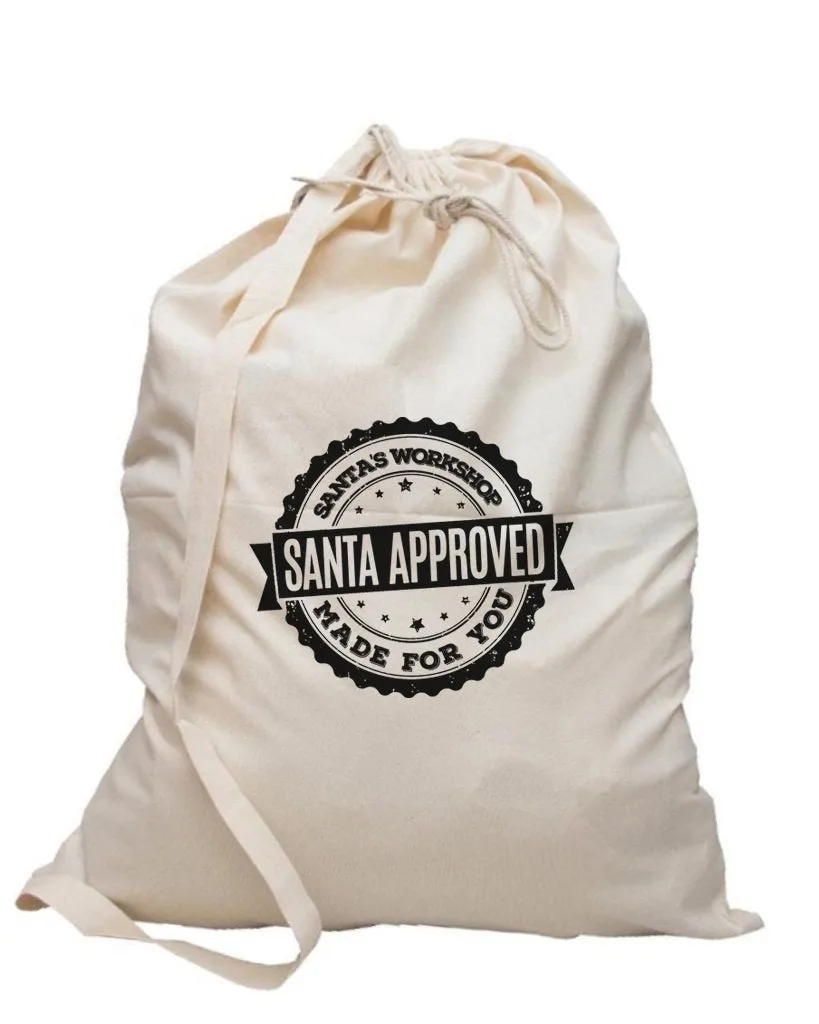 Black Printed Santa's Approved Canvas Santa Sacks