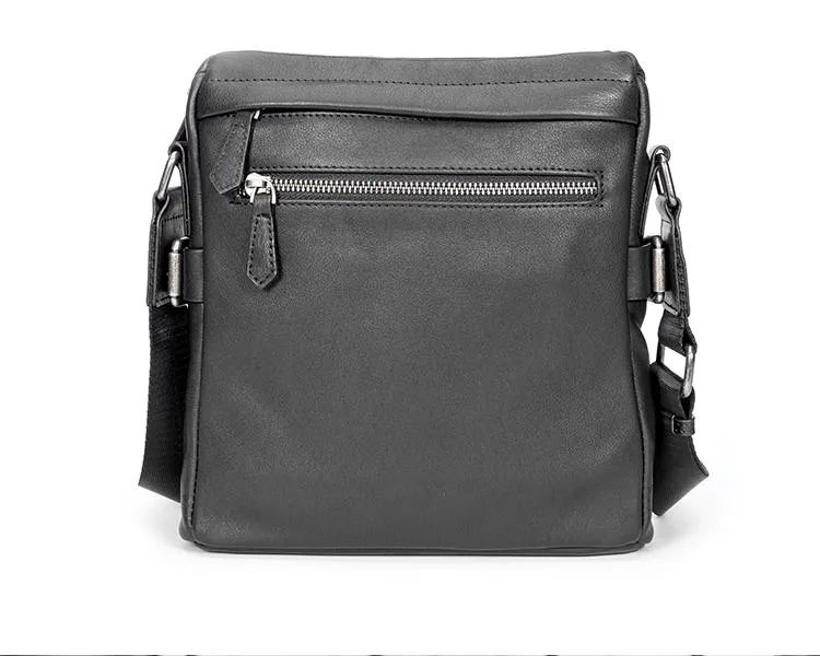 Black Soft Leather Mens 10 inches Vertical Postman Bag Black Messenger Bags Side Bag for Men