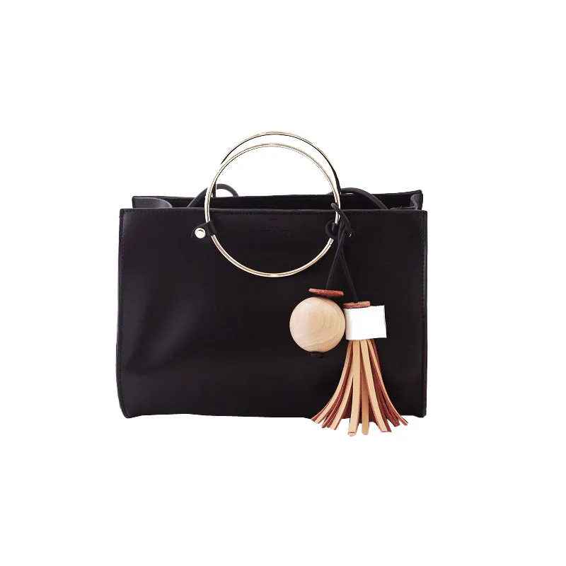 Black Stylish LEATHER WOMENs Cute Handbag Purse SHOULDER Purse with Tassels