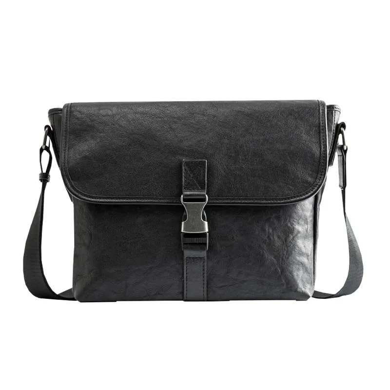 Black Wrinkled Leather Mens Small Side Bag Messenger Bags Brown Courier Bag Bicycle Bags for Men