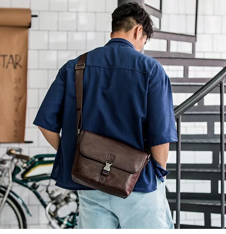 Black Wrinkled Leather Mens Small Side Bag Messenger Bags Brown Courier Bag Bicycle Bags for Men