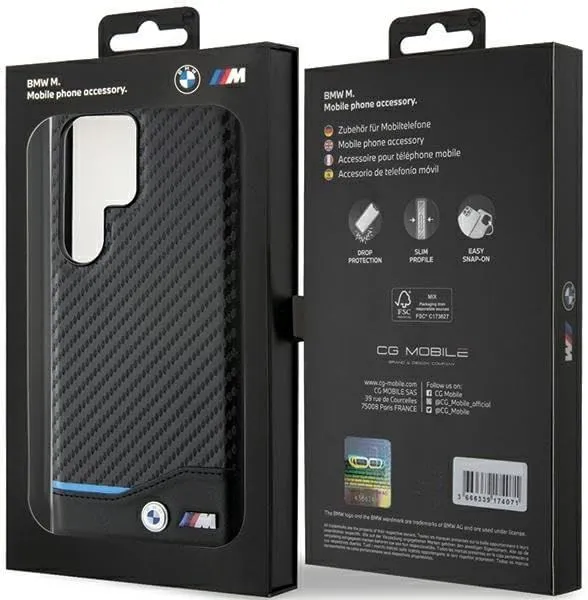 BMW Genuine Leather Black Carbon Case for Samsung Galaxy S24 Ultra 6.8" Black - BMHCS24L22NBCK