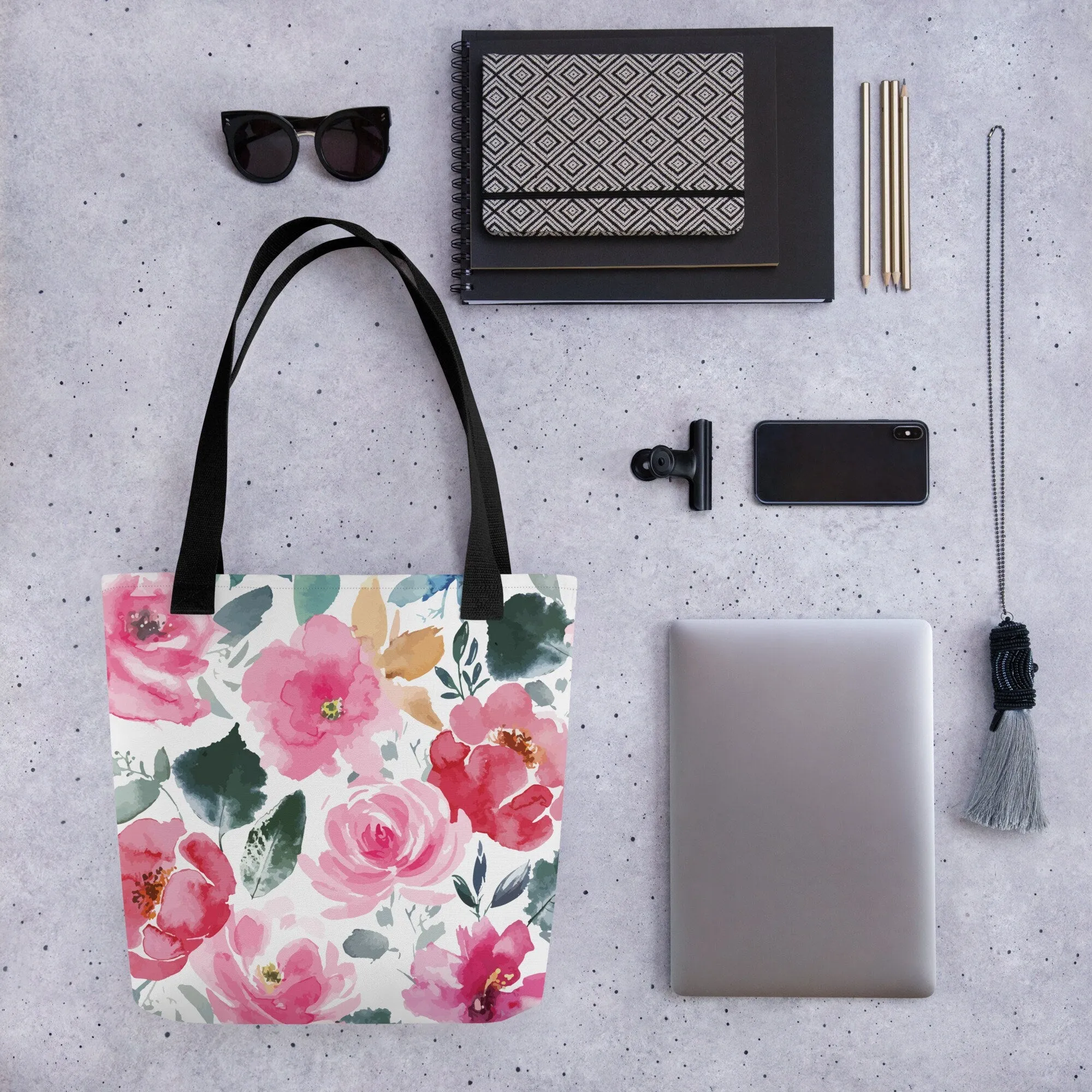 Bold Floral Pattern Printed Canvas Tote Bag