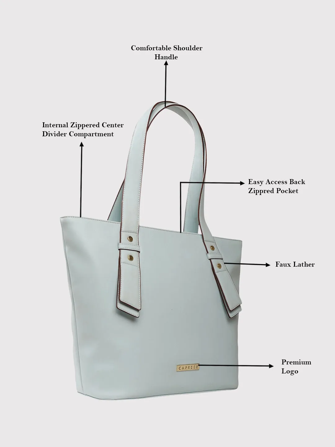 Caprese Amelia Tote Medium Solid Women'S Office Handbag Powder Blue