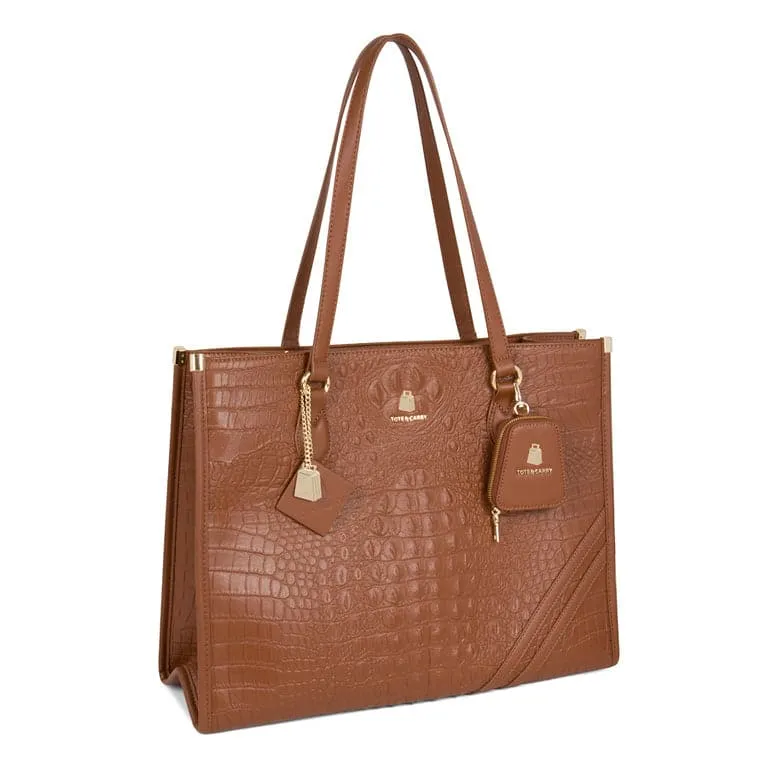 Caramel Apollo 2 Faux Crocodile Skin Tote Bag