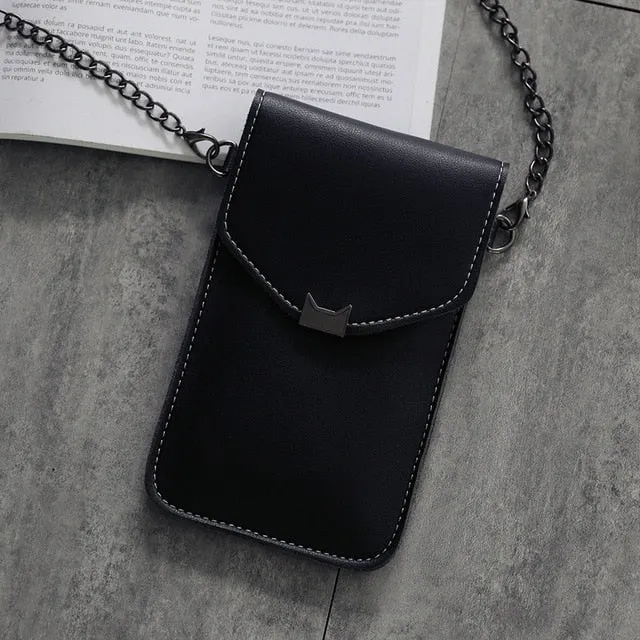 Cat Ear Transparent Touch Screen Retro Simple Mobile Phone Bag 2019 Women Chain Messenger Bags Small Flap Bag Mini Shoulder Bag