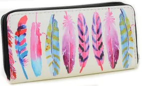 Colorful Multi Feather Bi-Fold Vegan Leather Wallet