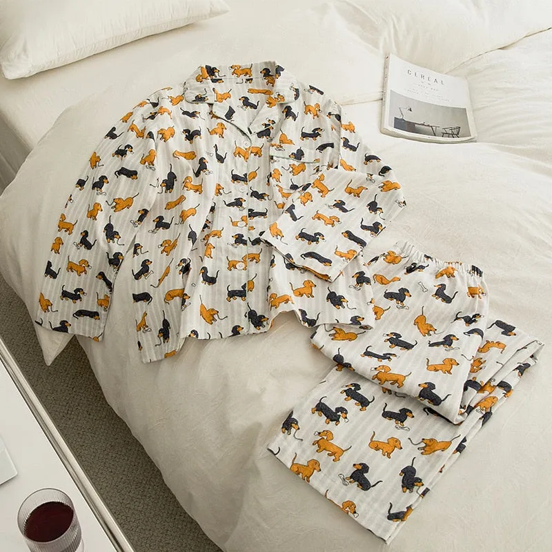 Dachshund Print Pajama Sets For Men and Women