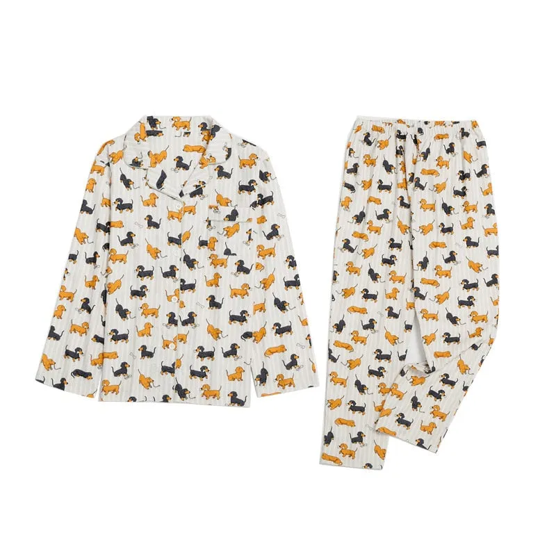 Dachshund Print Pajama Sets For Men and Women