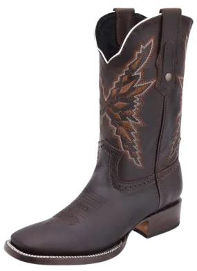 Dark Brown Crazy Leather Square Toe Rodeo Boot