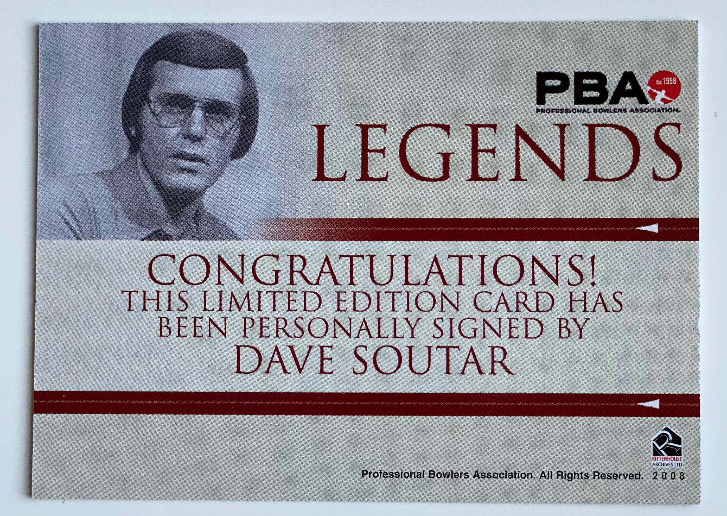 Dave Soutar 2008 Rittenhouse PBA Legends Autograph Bowling Card