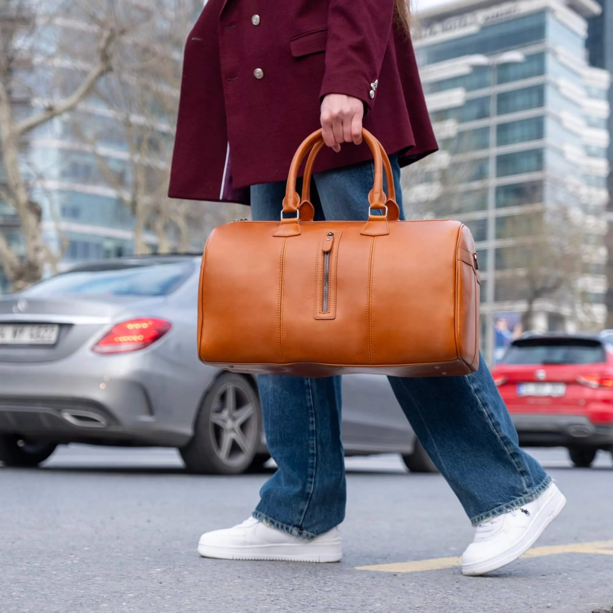 Dolly Leather Weekender Bag, Burnished Tan