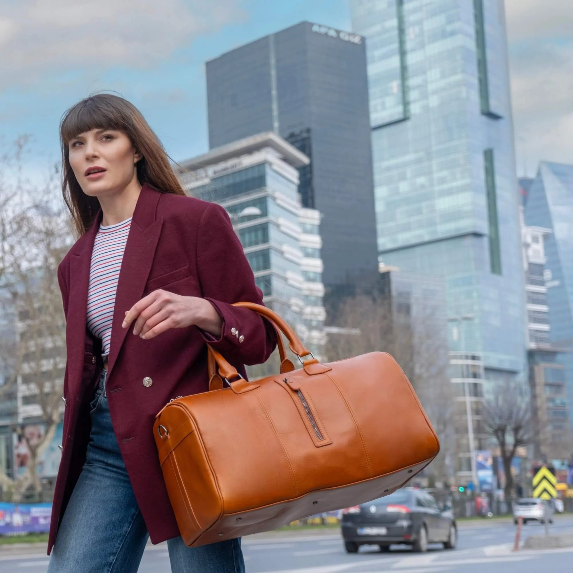 Dolly Leather Weekender Bag, Burnished Tan