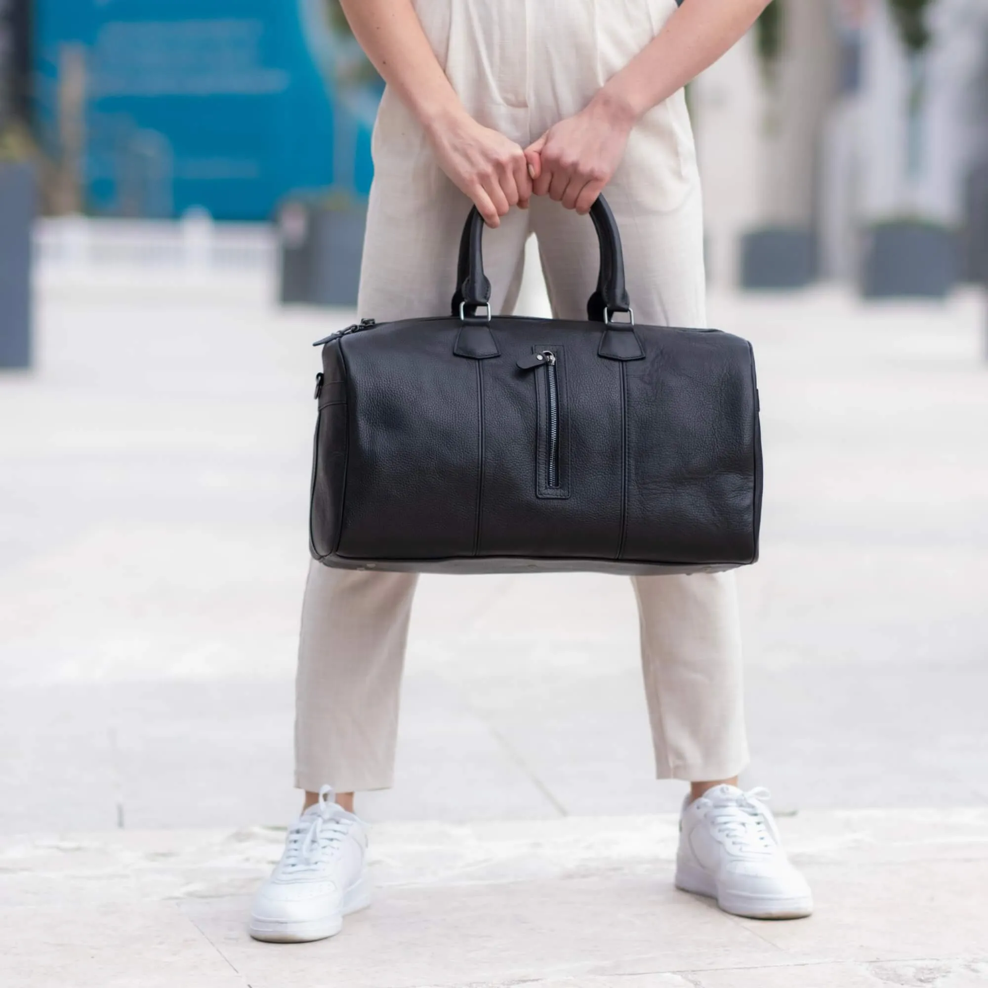 Dolly Leather Weekender Bag, Pebble Black