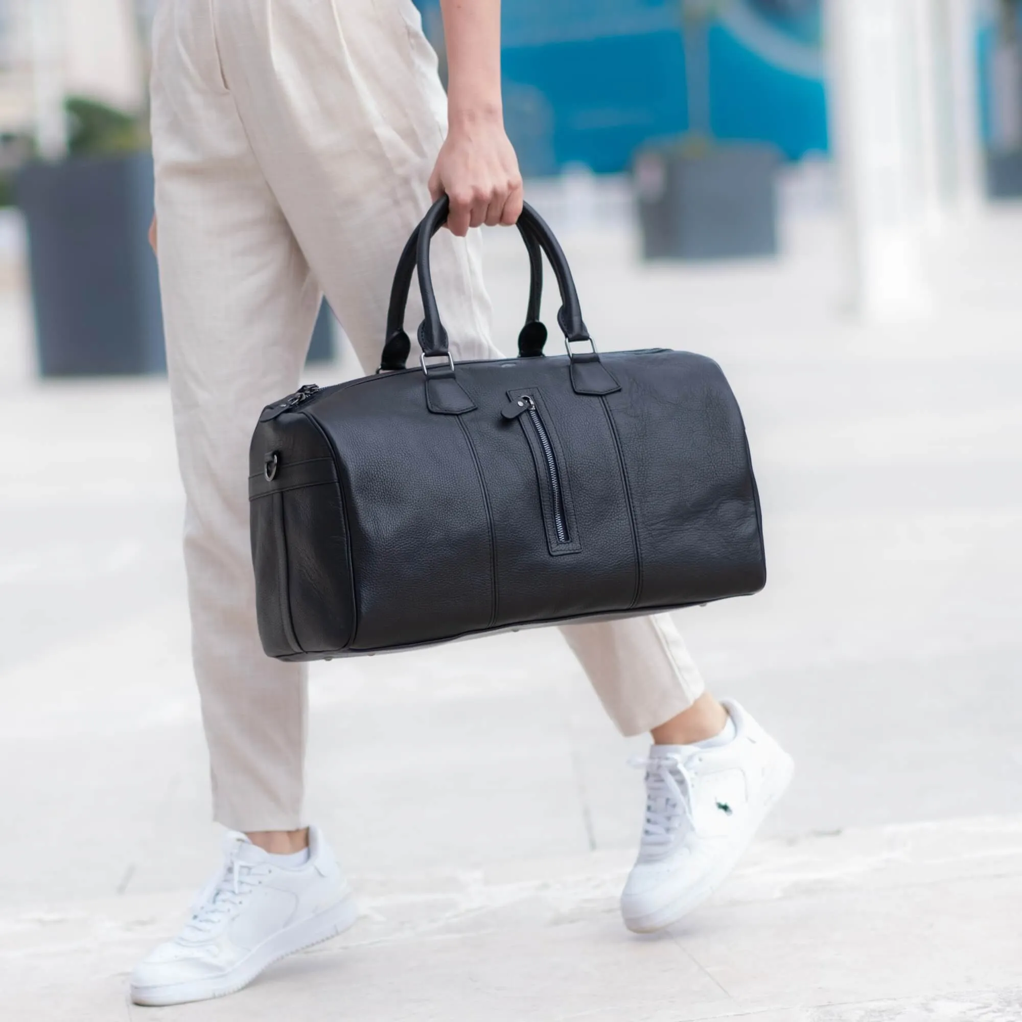 Dolly Leather Weekender Bag, Pebble Black