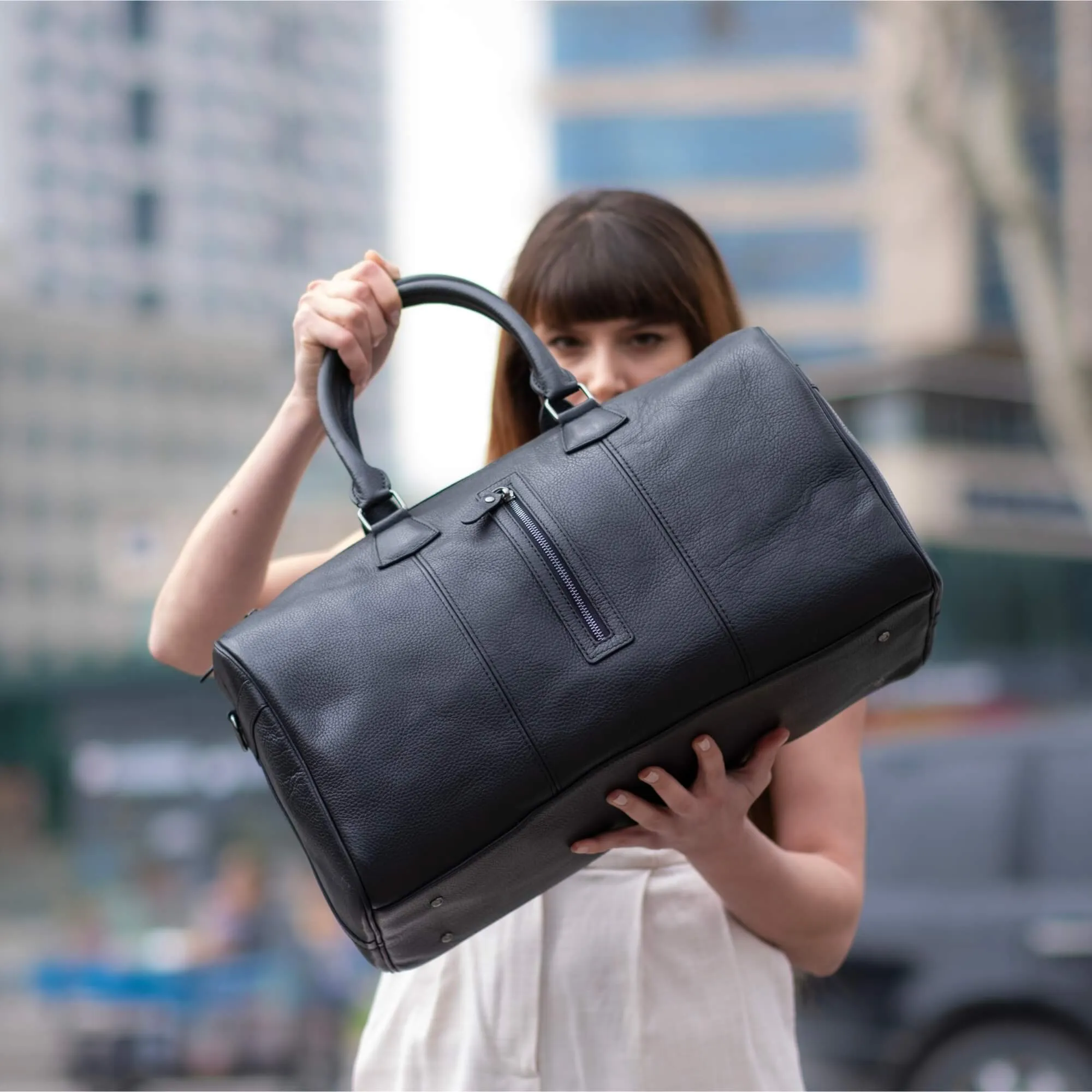 Dolly Leather Weekender Bag, Pebble Black