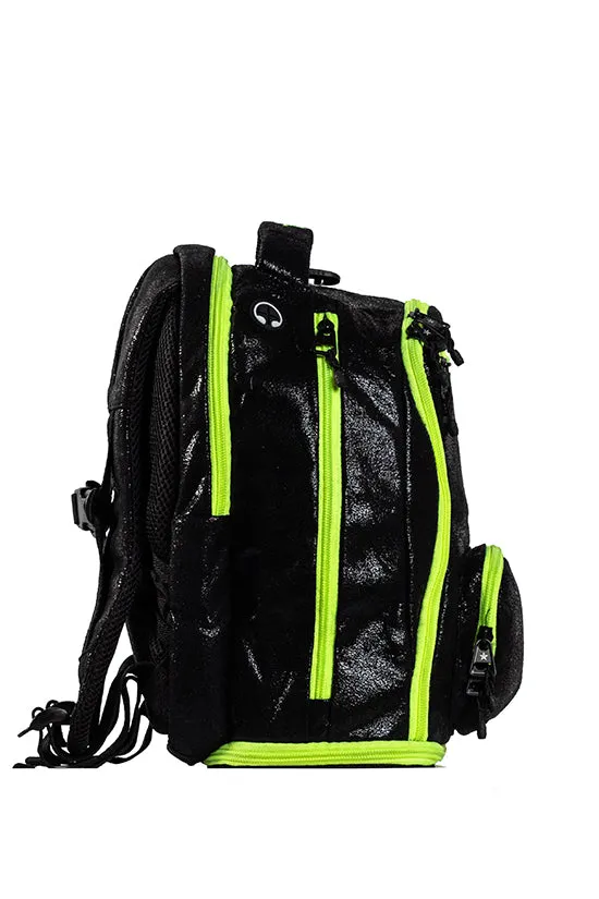 Faux Suede in Black Rebel Baby Dream Bag with Neon Green Zipper