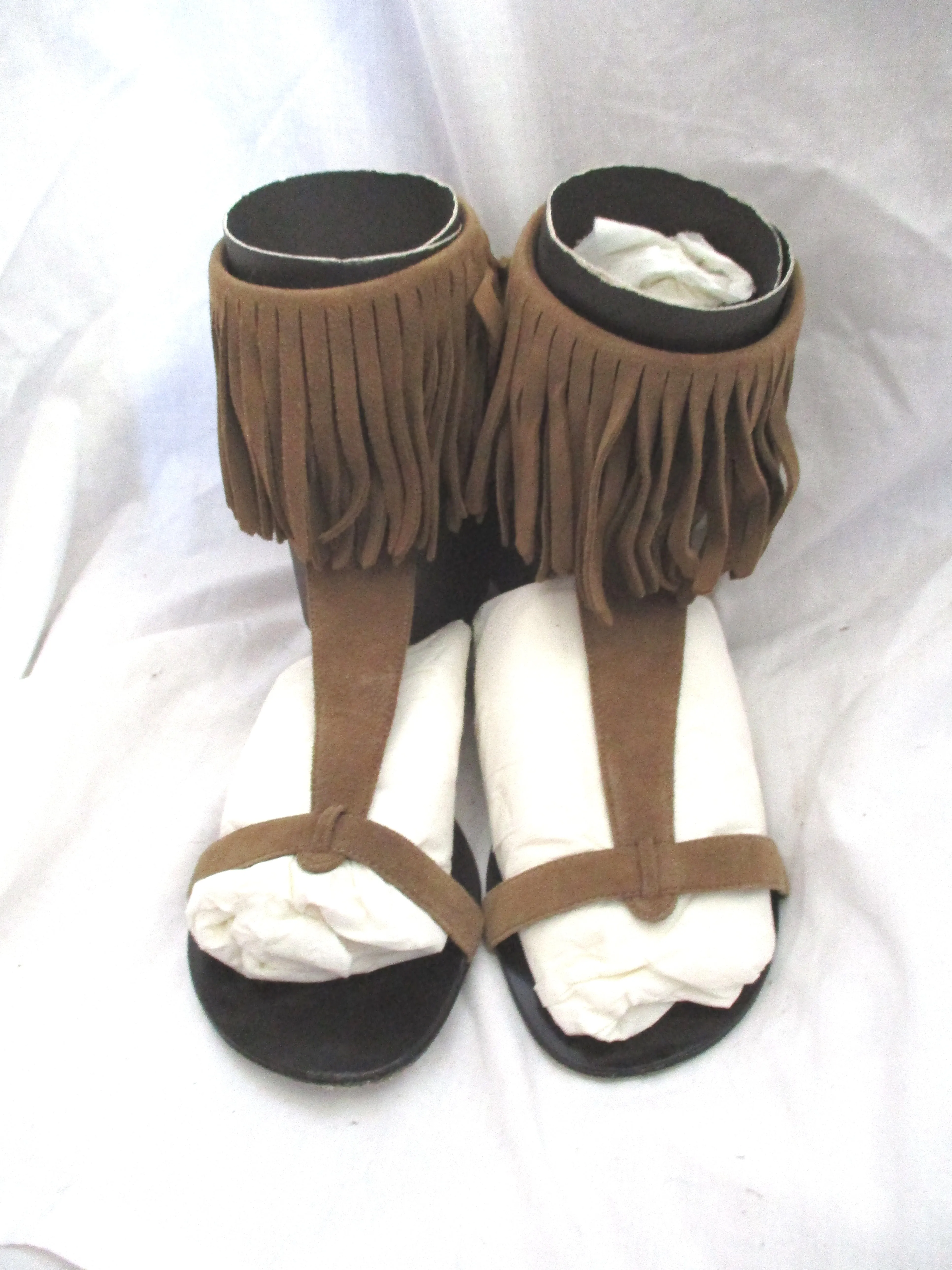 GIUSEPPE ZANOTTI BALMAIN Fringe Ankle Sandal Flat Boho Shoe 36 Suede Hippie Summer