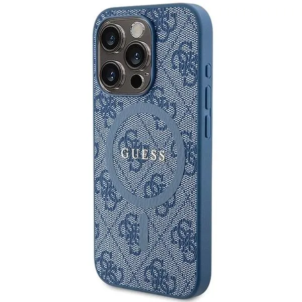 Guess 4G Collection Leather Metal Logo with MagSafe Hard Case for iphone 15 Pro 6.1" Blue - GUHMP15LG4GFRB