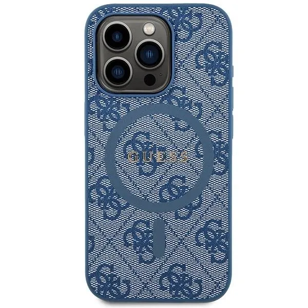 Guess 4G Collection Leather Metal Logo with MagSafe Hard Case for iphone 15 Pro 6.1" Blue - GUHMP15LG4GFRB