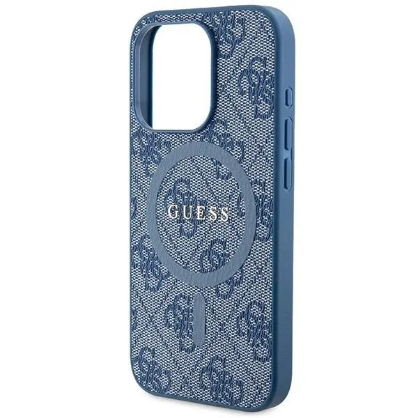 Guess 4G Collection Leather Metal Logo with MagSafe Hard Case for iphone 15 Pro 6.1" Blue - GUHMP15LG4GFRB