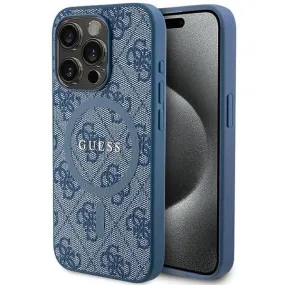 Guess 4G Collection Leather Metal Logo with MagSafe Hard Case for iphone 15 Pro 6.1" Blue - GUHMP15LG4GFRB