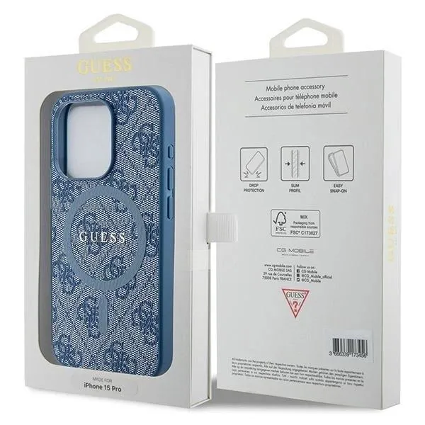 Guess 4G Collection Leather Metal Logo with MagSafe Hard Case for iphone 15 Pro 6.1" Blue - GUHMP15LG4GFRB