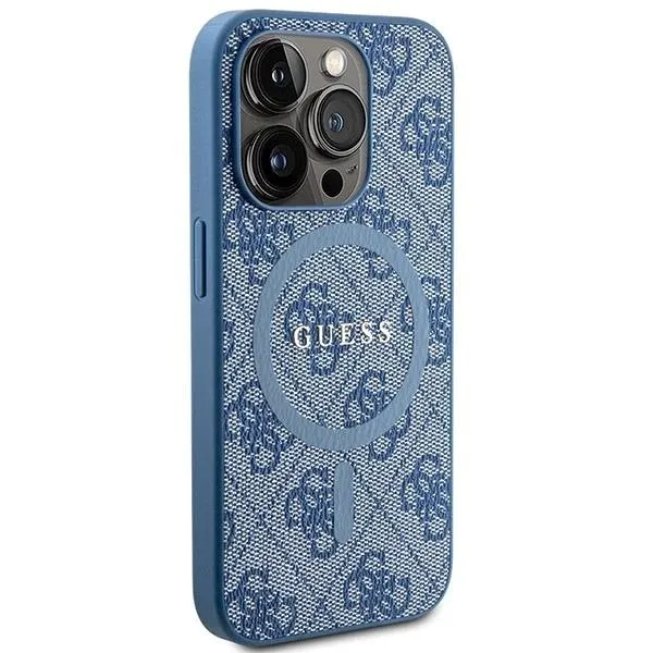 Guess 4G Collection Leather Metal Logo with MagSafe Hard Case for iphone 15 Pro 6.1" Blue - GUHMP15LG4GFRB