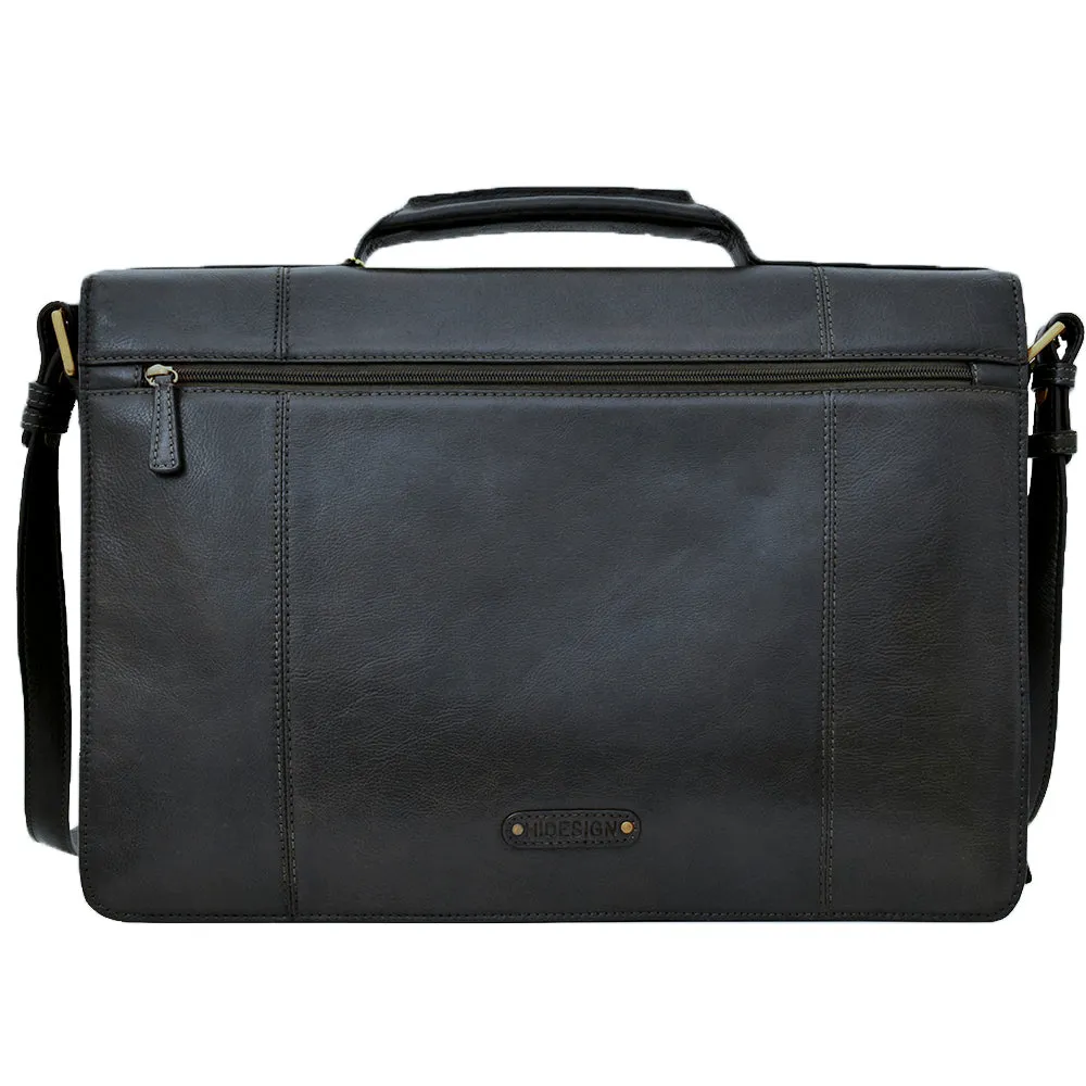 Hidesign Charles Large Double Gusset Leather 17" Laptop Compatible Briefcase Work Bag Black