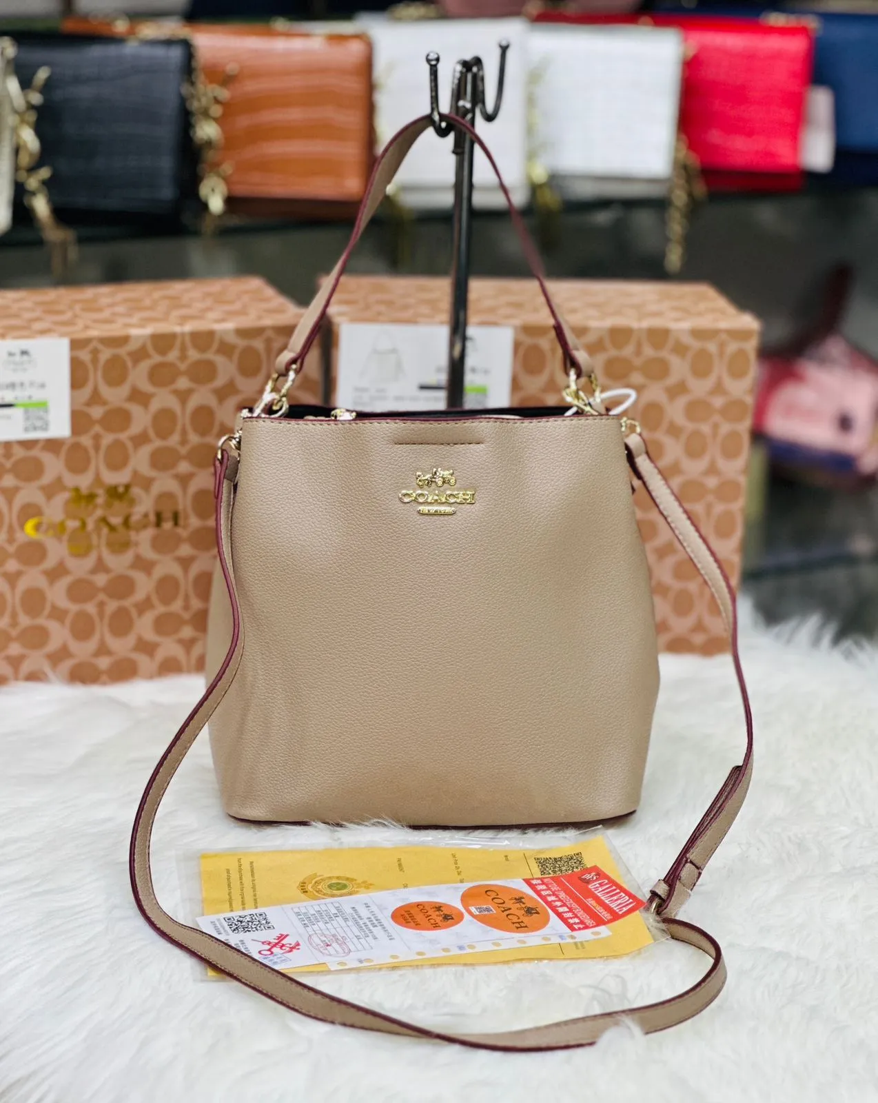 High-Quality Women Bag - Coach Bucket Bag with Branded Box (Beige)