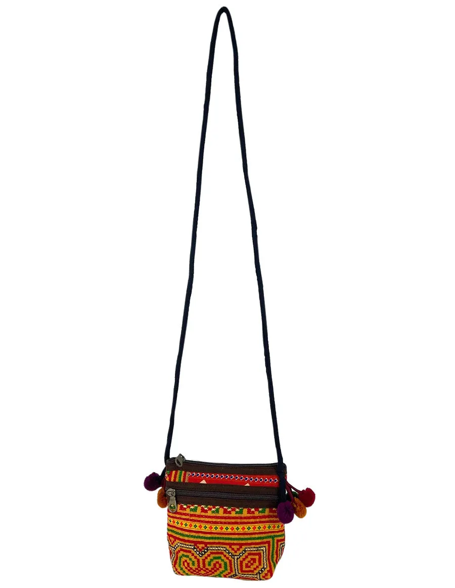 Hmong Mini Messenger Bag With Pom Pom