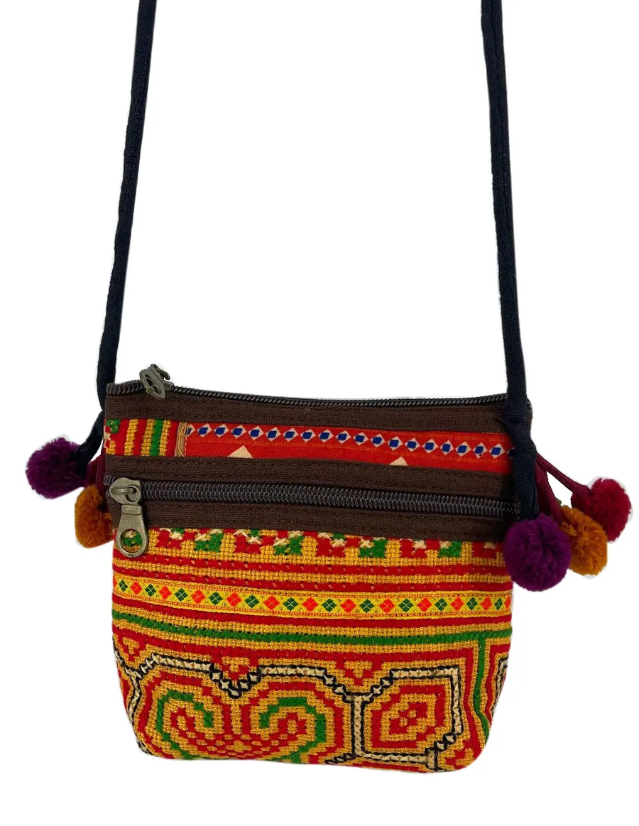 Hmong Mini Messenger Bag With Pom Pom