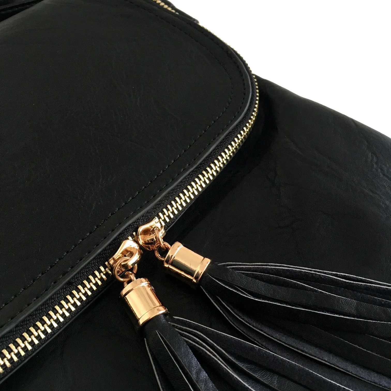 LARGE BLACK TASSEL MULTI COMPARTMENT CROSS BODY SHOULDER BAG WITH LONG STRAP