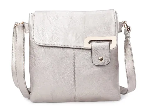 LARGE SILVER MULTI POCKET CROSS BODY MESSENGER BAG