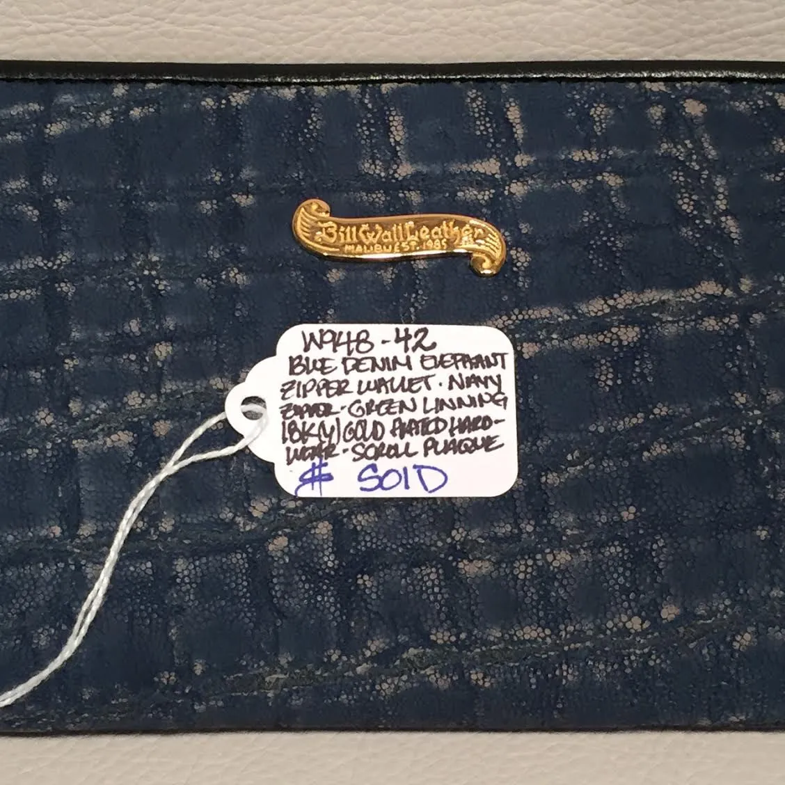 Large Zipper Wallet in Denim Blue Elephant Leather