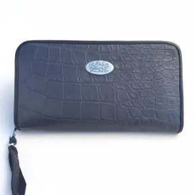 Large Zipper Wallet in Matte Light Navy Crocodile Leather