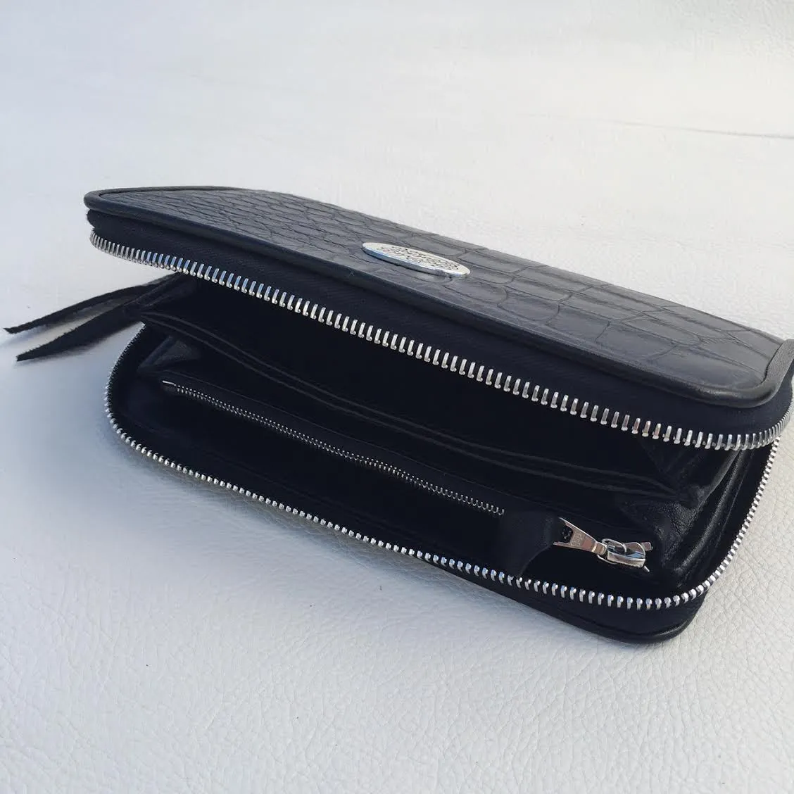 Large Zipper Wallet in Matte Light Navy Crocodile Leather