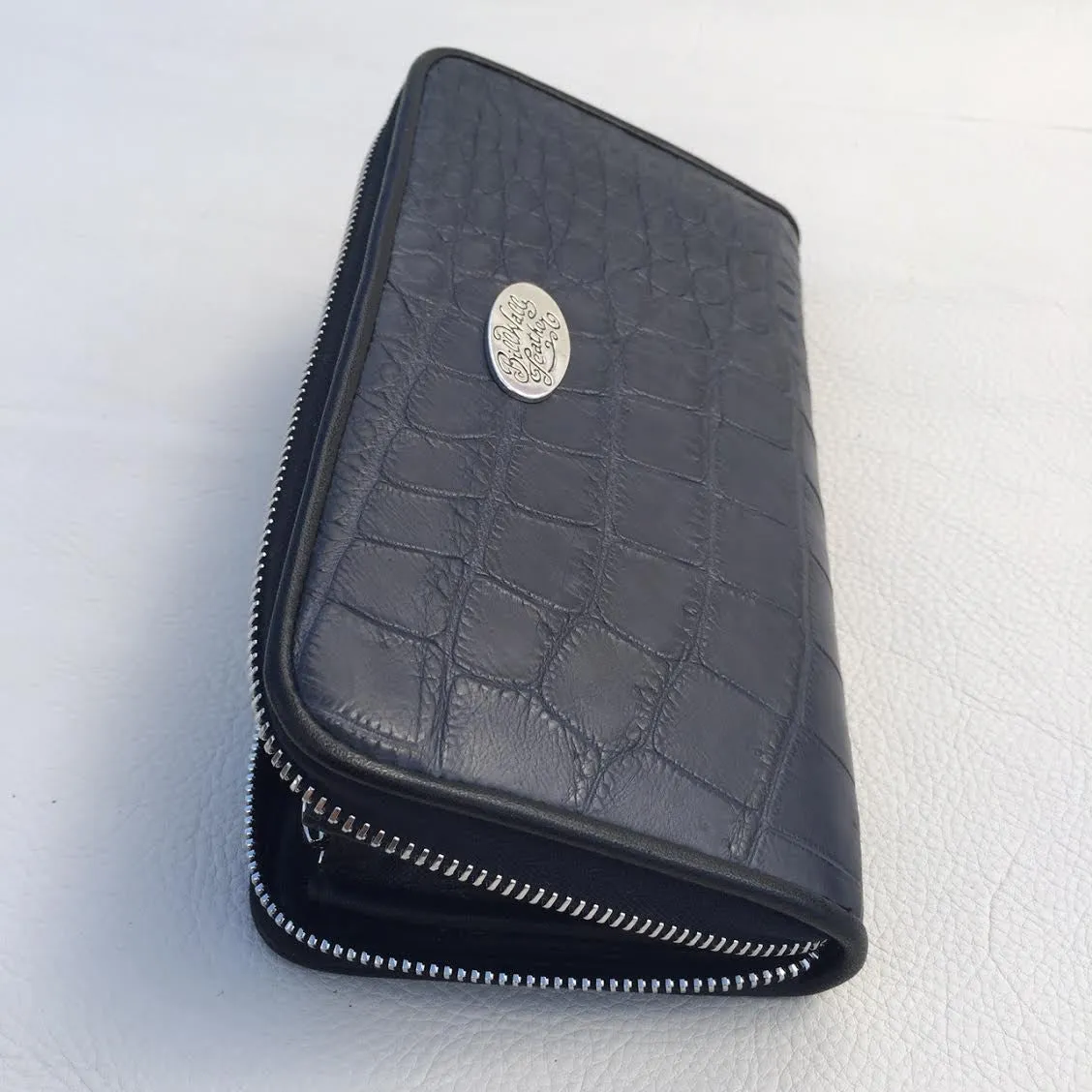 Large Zipper Wallet in Matte Light Navy Crocodile Leather