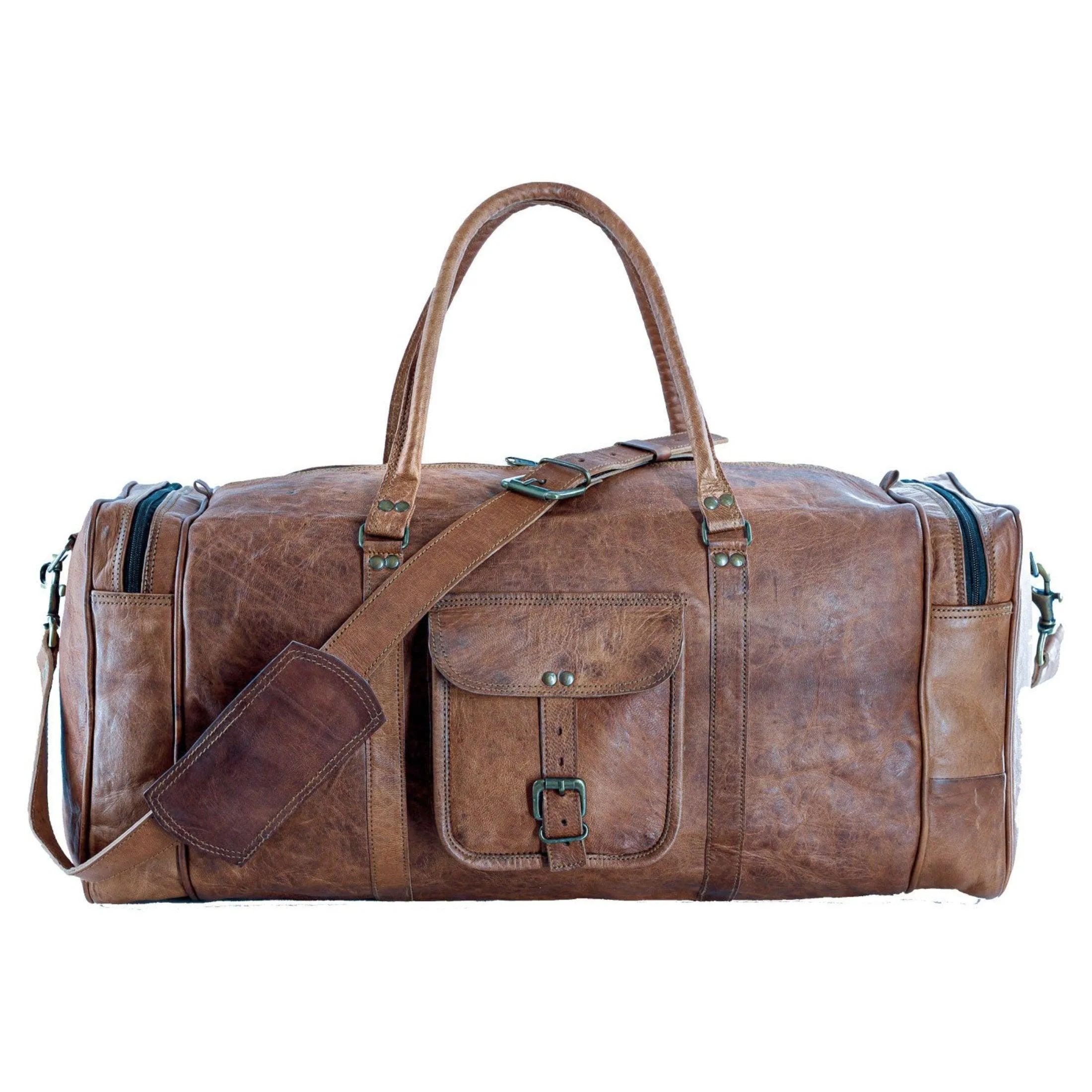 Leather 21 Inch Vintage Leather Duffel Travel Gym Sports Overnight Weekend Duffel Bag