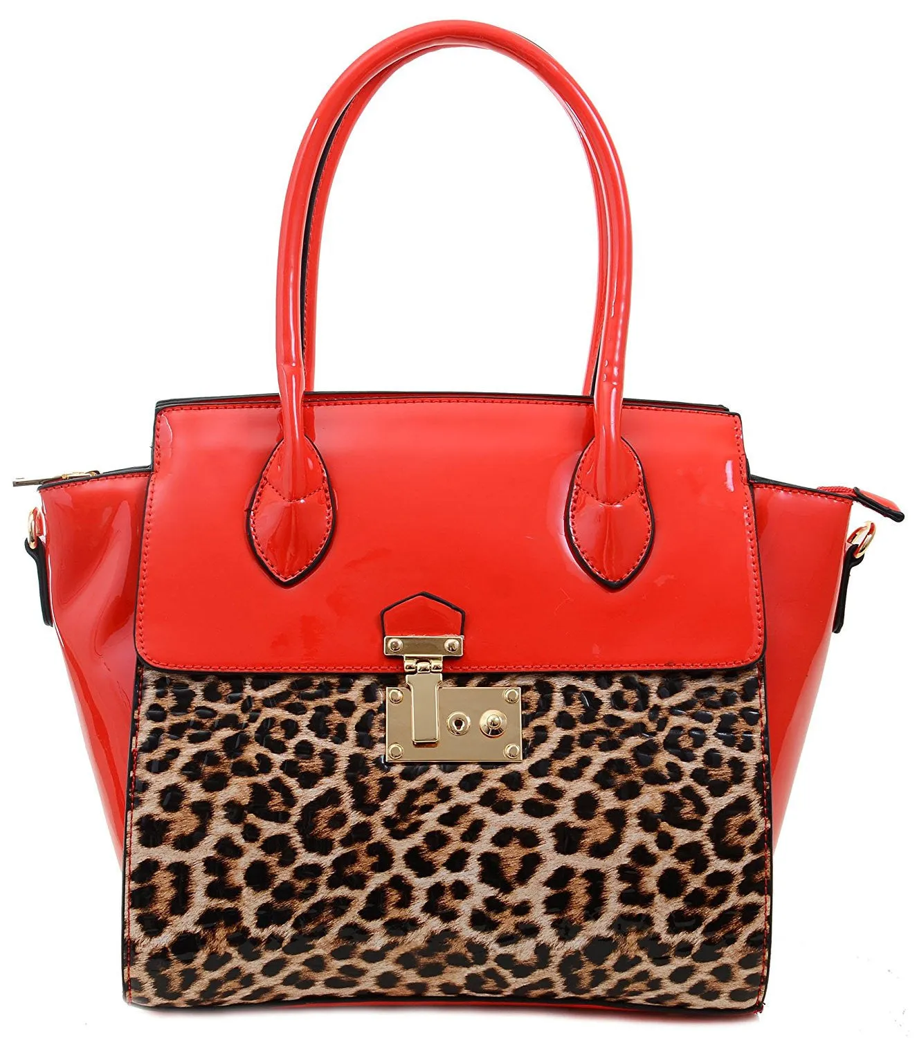 Leopard Patent Leather Red or Blue Satchel Handbag Purse