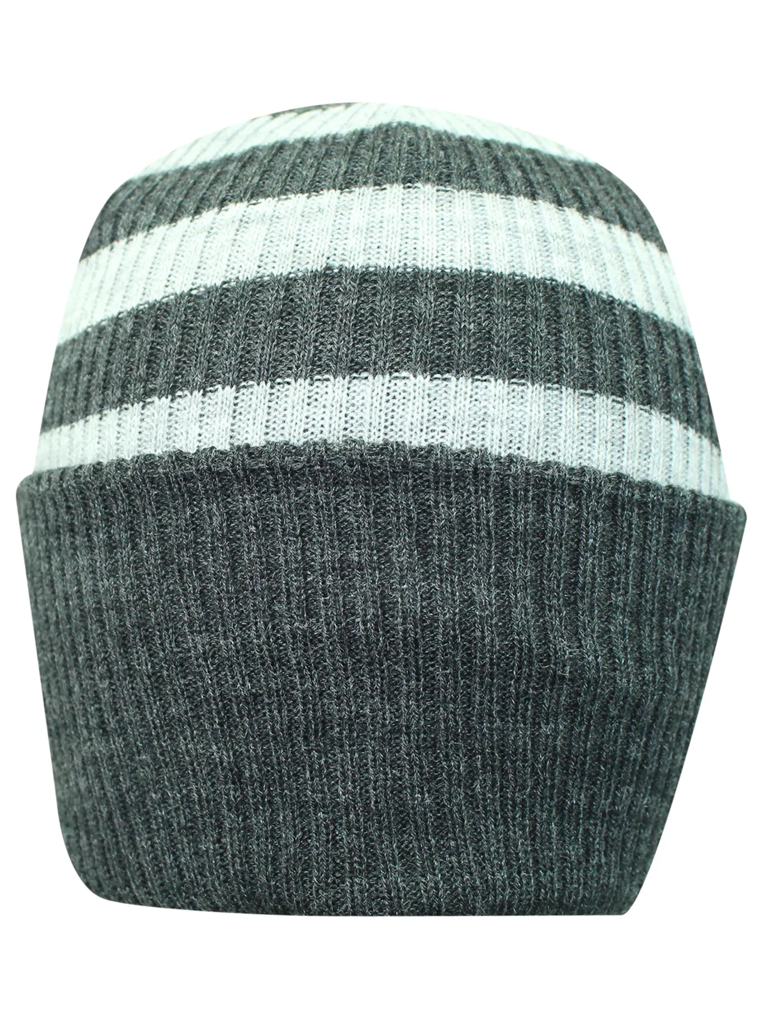 Light Gray Striped Knit Slouchy Beanie Cap Hat