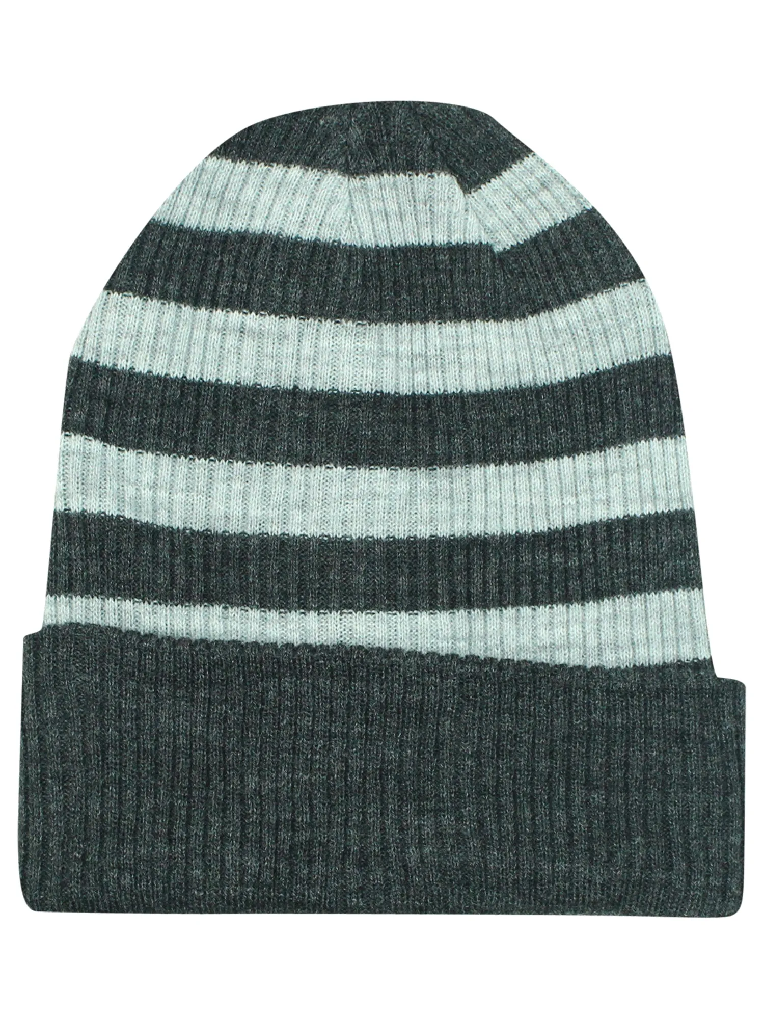 Light Gray Striped Knit Slouchy Beanie Cap Hat