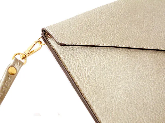 LIGHT GREY OVER-SIZED ENVELOPE CLUTCH BAG WITH LONG CROSS BODY AND WRISTLET STRAP